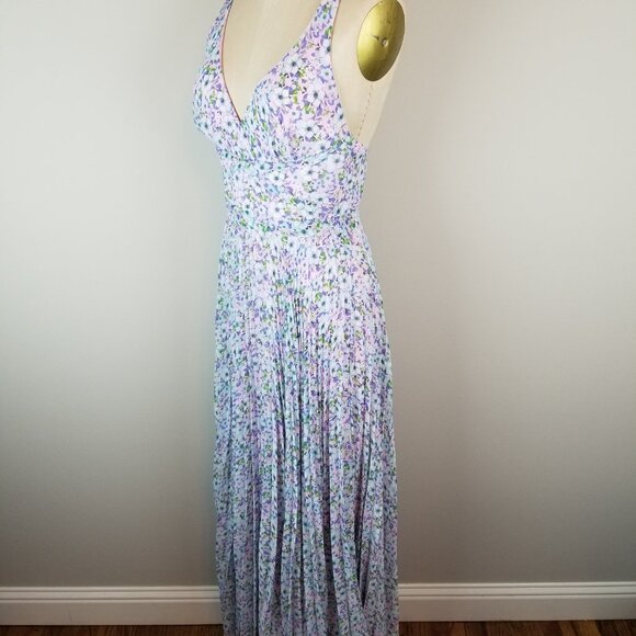 Laundry Pink & Blue Floral Pleated Chiffon Maxi Dress by Shelli Segal * Size 4 - Picture 5 of 13